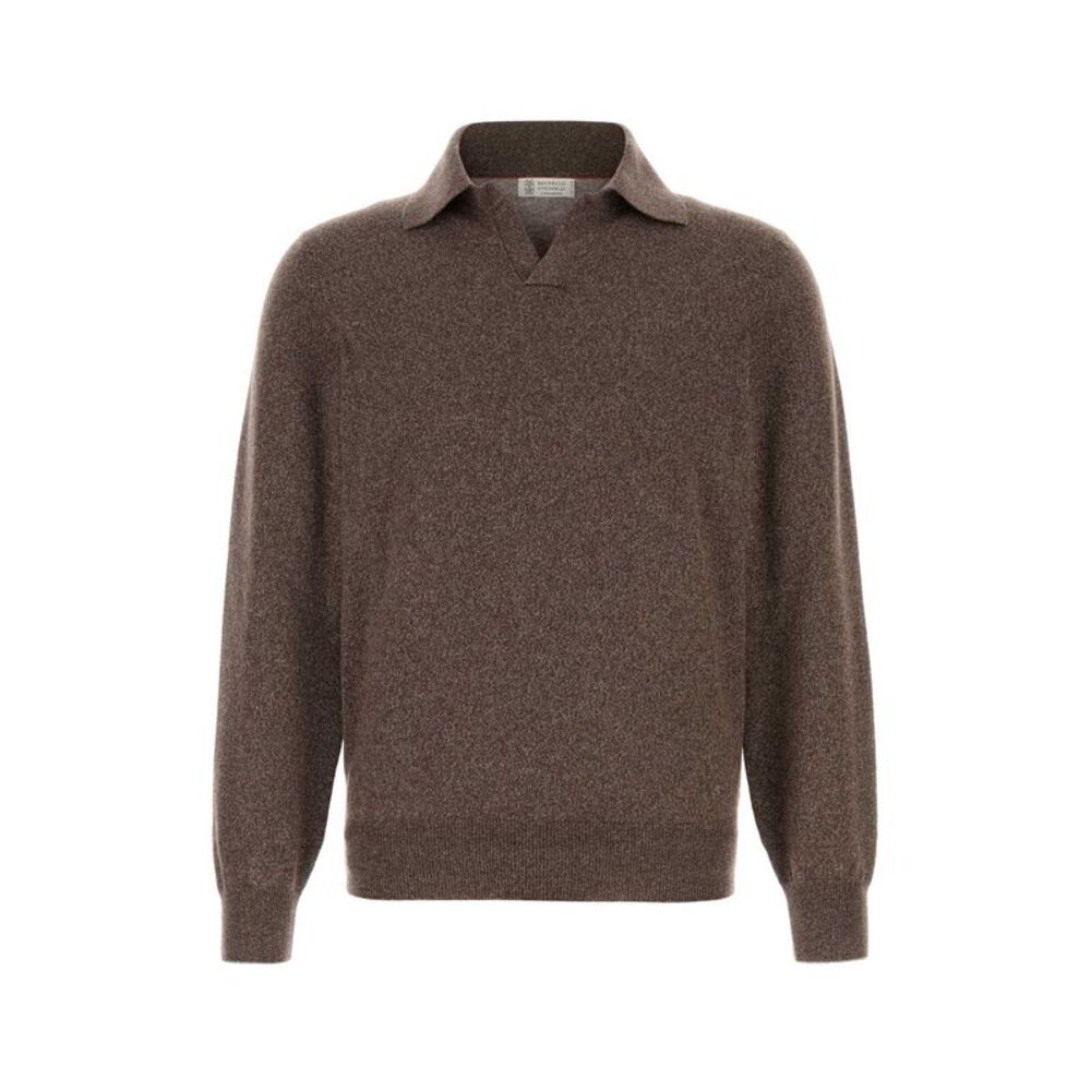 Brunello Cucinelli Men Melange Brown Cashmere Sweater